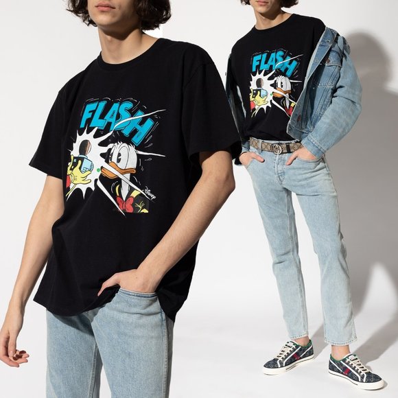 GUCCI T-SHIRT DISNEY DONALD DUCK BLACK HEAVY COTTON CREWNECK TOP S small - Picture 2 of 13